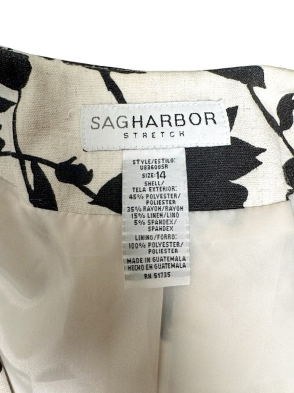 Sag Harbor Ivory and Black Floral Cropped Blazer Women's Size 14 - Picture 4 of 5